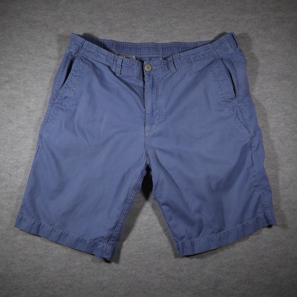 Tommy Bahama Mens XL Blue Pima Cotton Linen Chino Shorts Elastic Waist Preppy